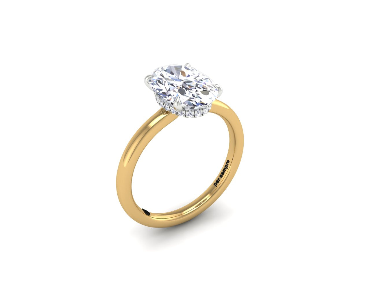 Engagement Ring 3 Carat Oval Solitaire Hiden Halo Two Tone - Custom Andrey