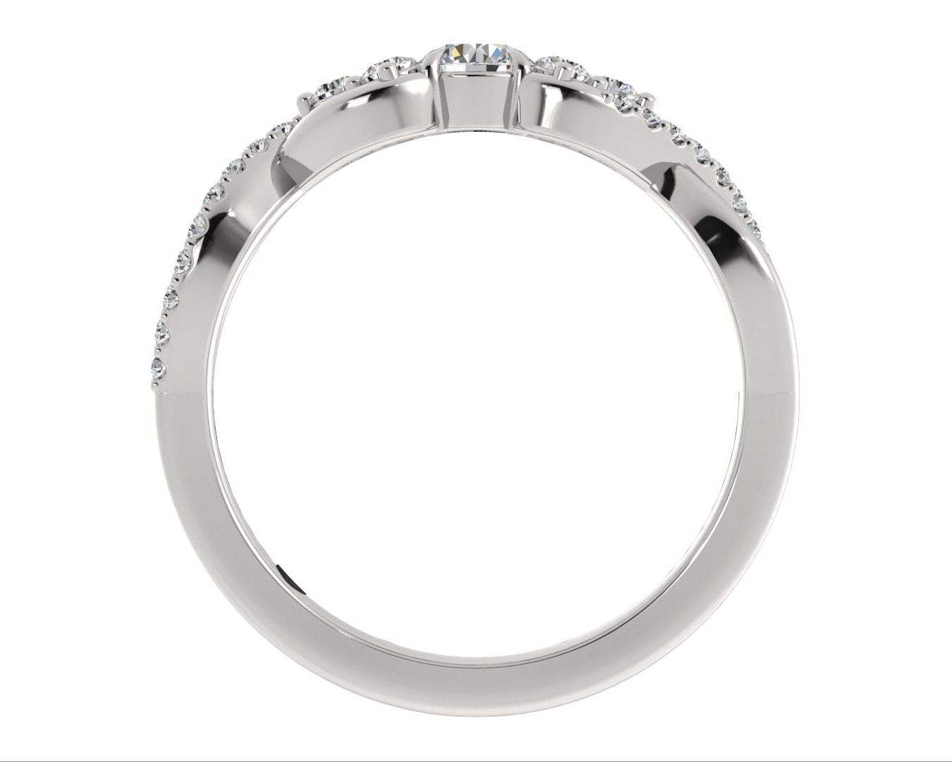 Ring Round Center with Cluster Round Side Stones and Intertwine Band