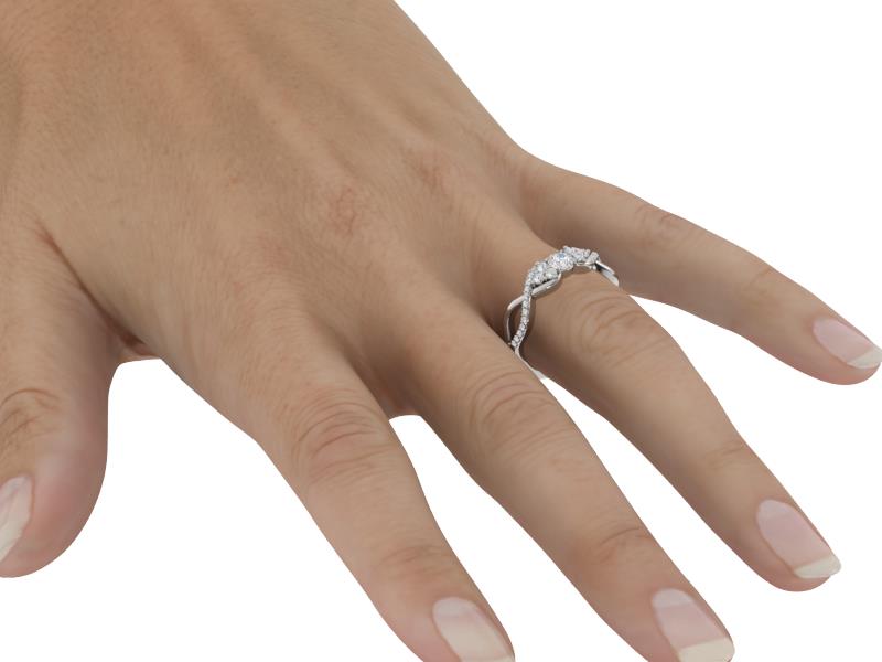 Ring Round Center with Cluster Round Side Stones and Intertwine Band