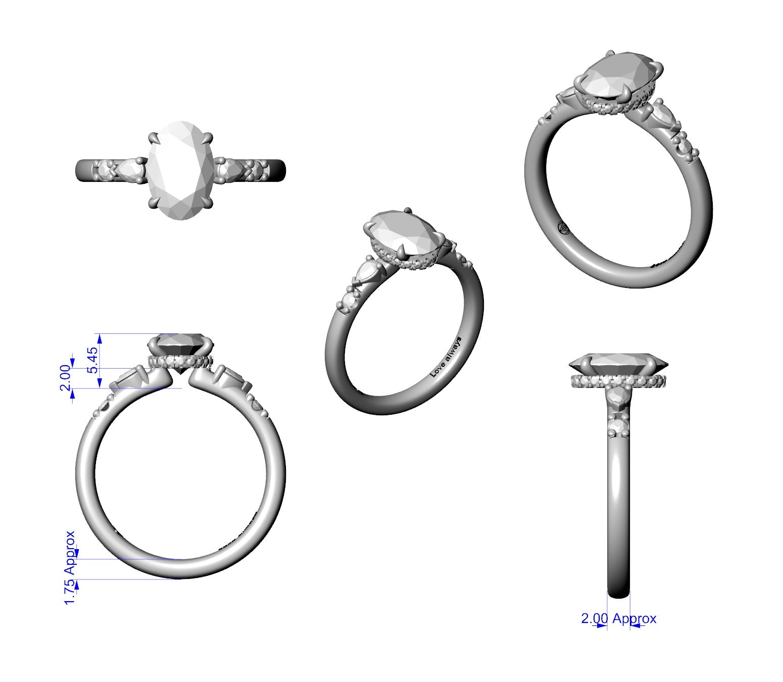 1.69 Carat Engagement Ring Low Profile Pears and Round Side Stones - Custom Michal