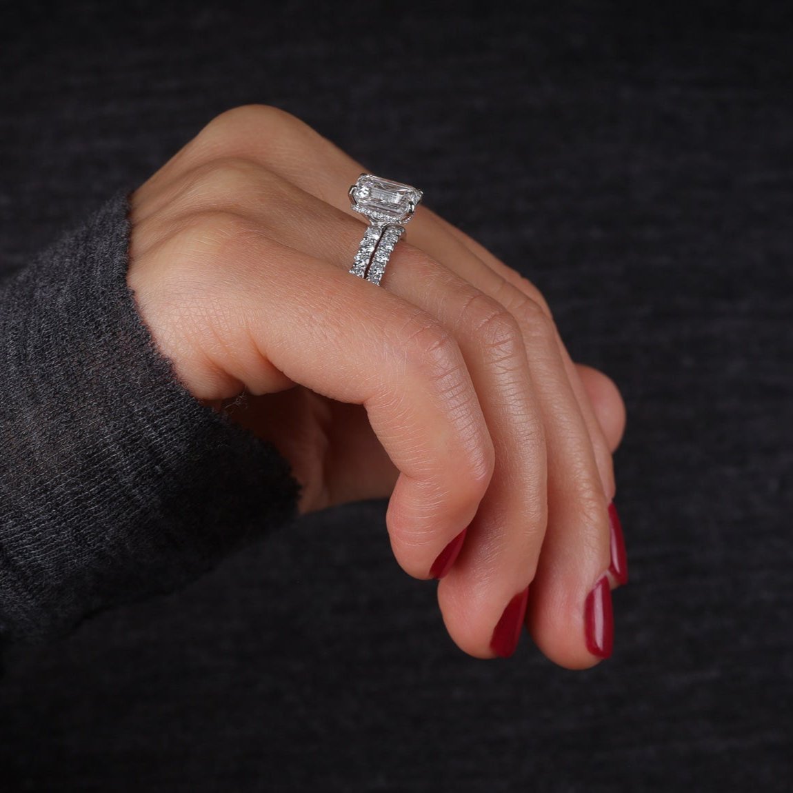 3 Carat Emerald Hidden Halo French Pave Engagement Ring Ready to Ship