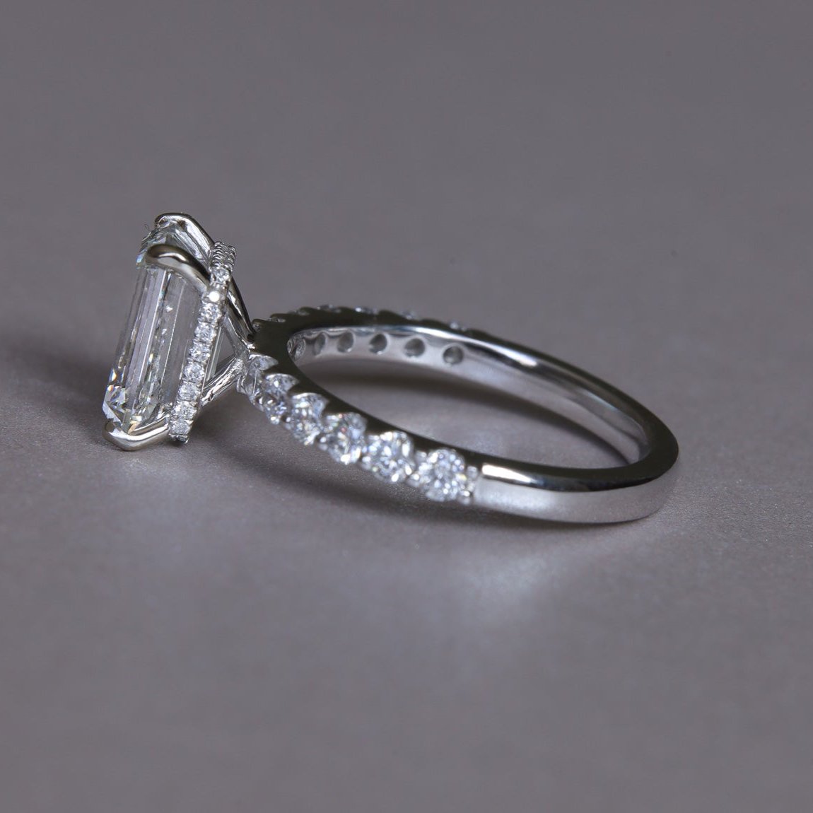 3 Carat Emerald Hidden Halo French Pave Engagement Ring Ready to Ship