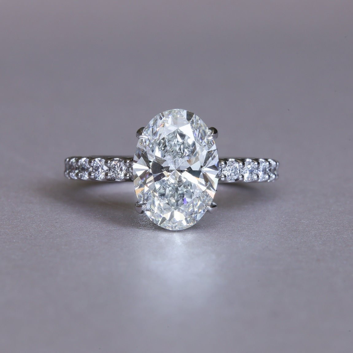 3 Carat Oval Hidden Halo French Pave Engagement Ring
