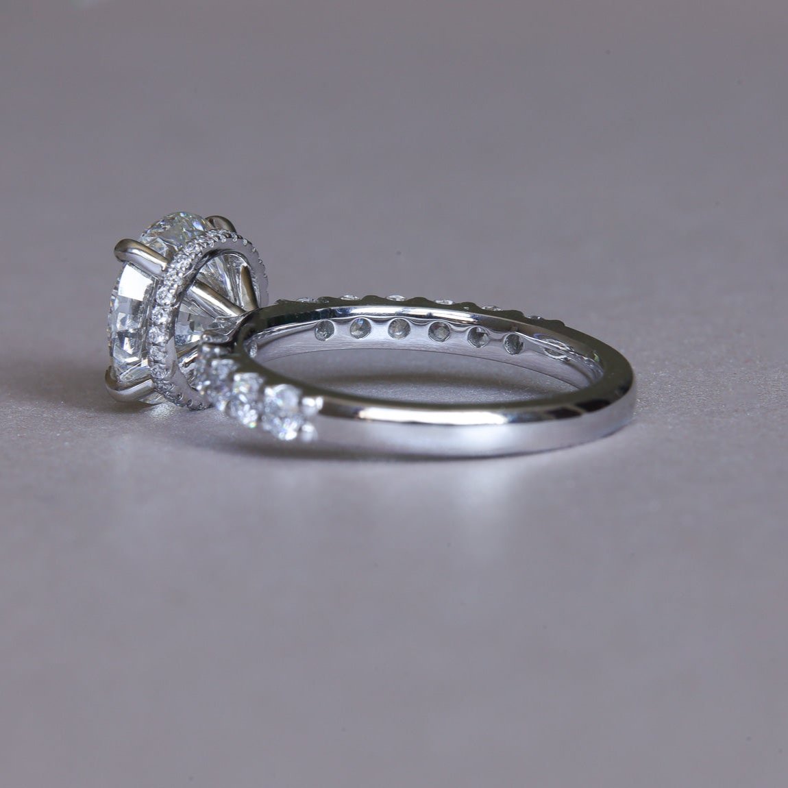 3 Carat Oval Hidden Halo French Pave Engagement Ring