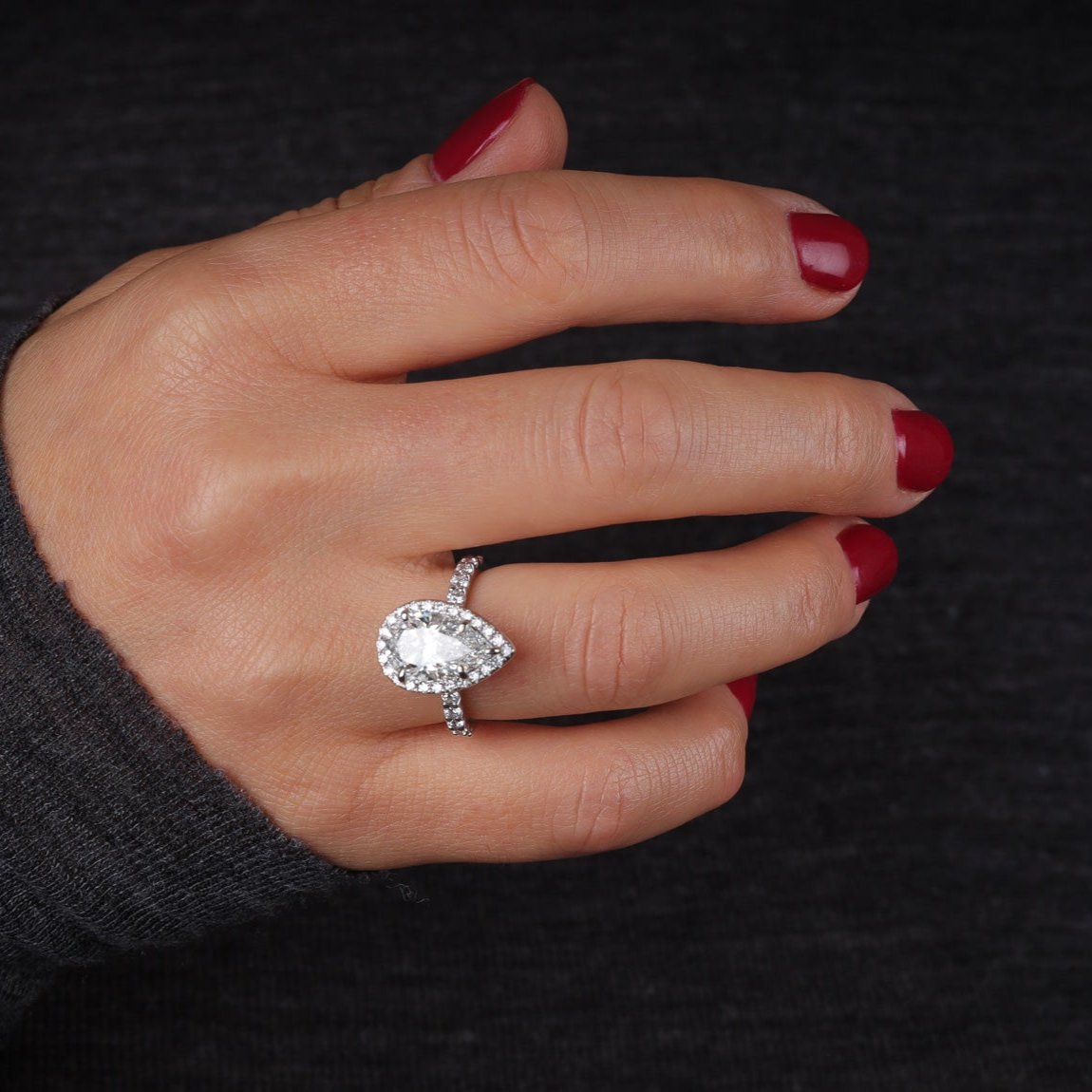 3 Carat Pear Halo French Pave Engagement Ring Ready to Ship