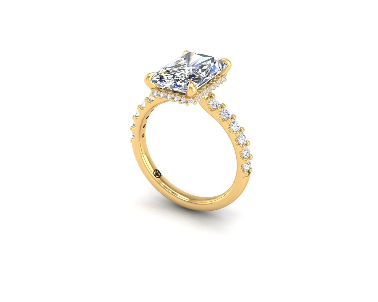 Engagement Ring Low Profile Radiant Diamond Hidden Halo Pave Band