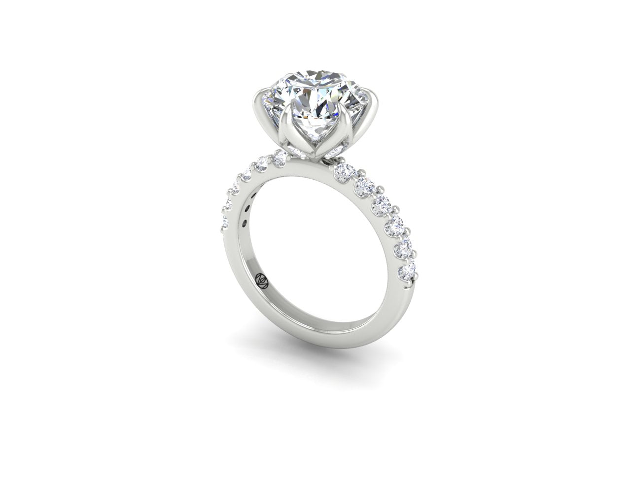 Engagement Ring Petal Basket French Pave Shank
