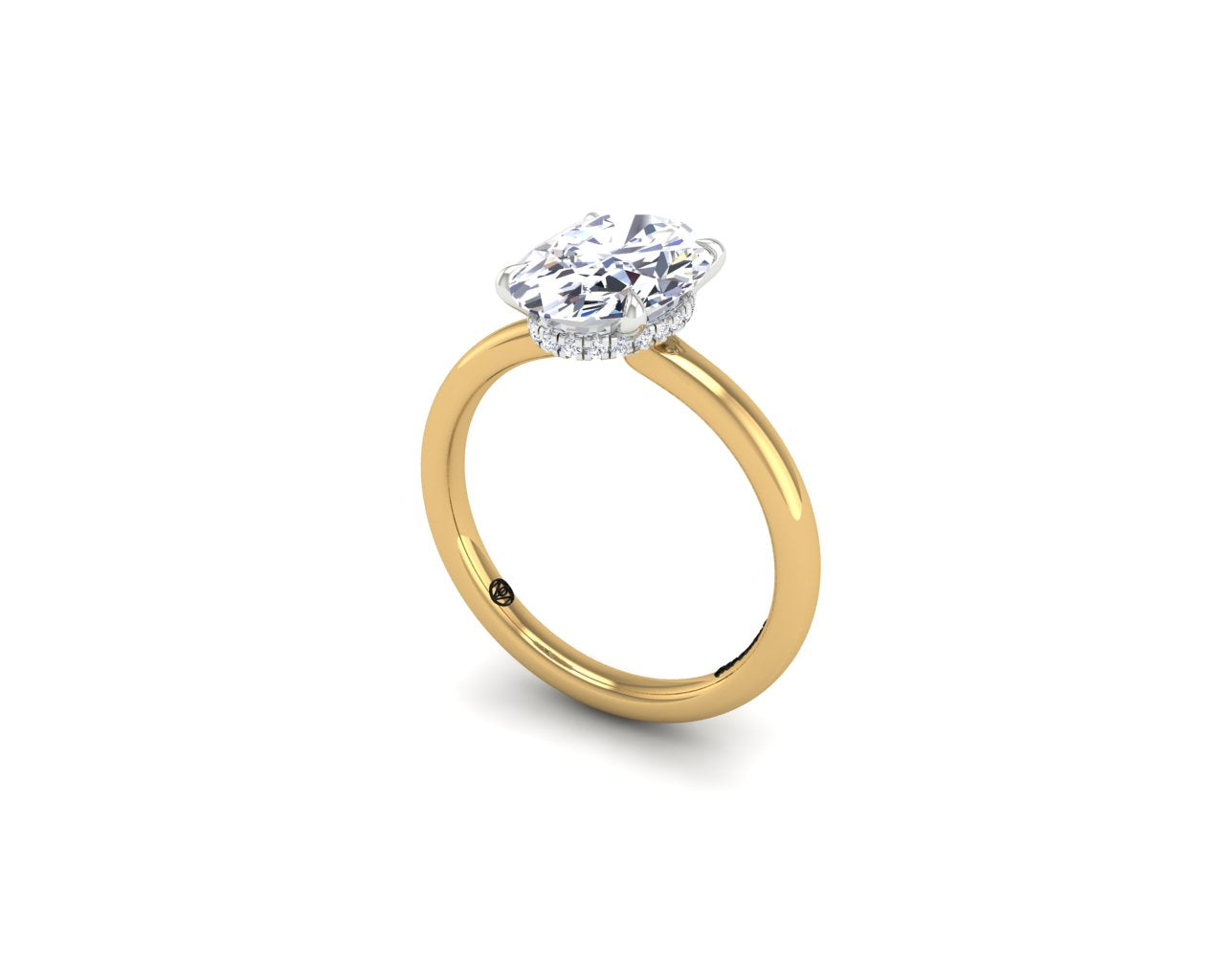 Engagement Ring 3 Carat Oval Solitaire Hiden Halo Two Tone - Custom Andrey