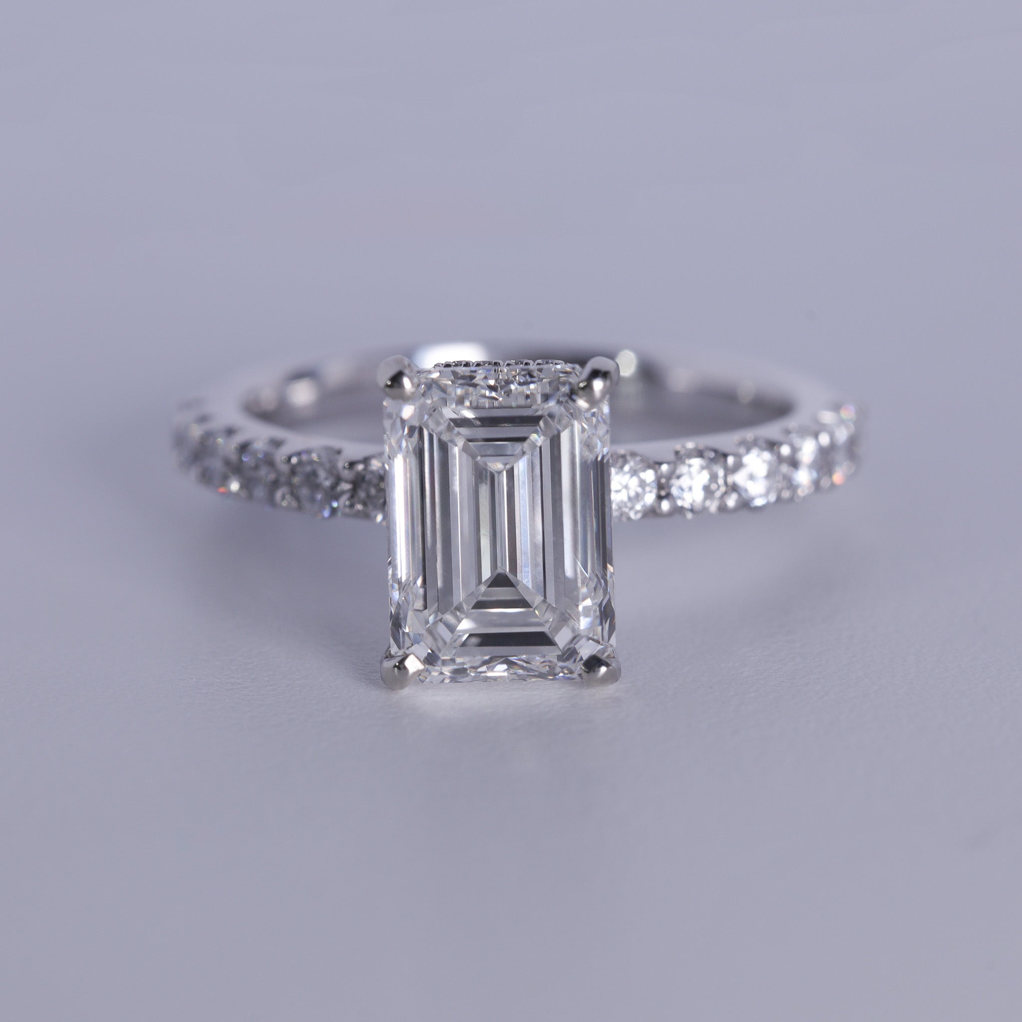 3 Carat Emerald Hidden Halo French Pave Engagement Ring Ready to Ship