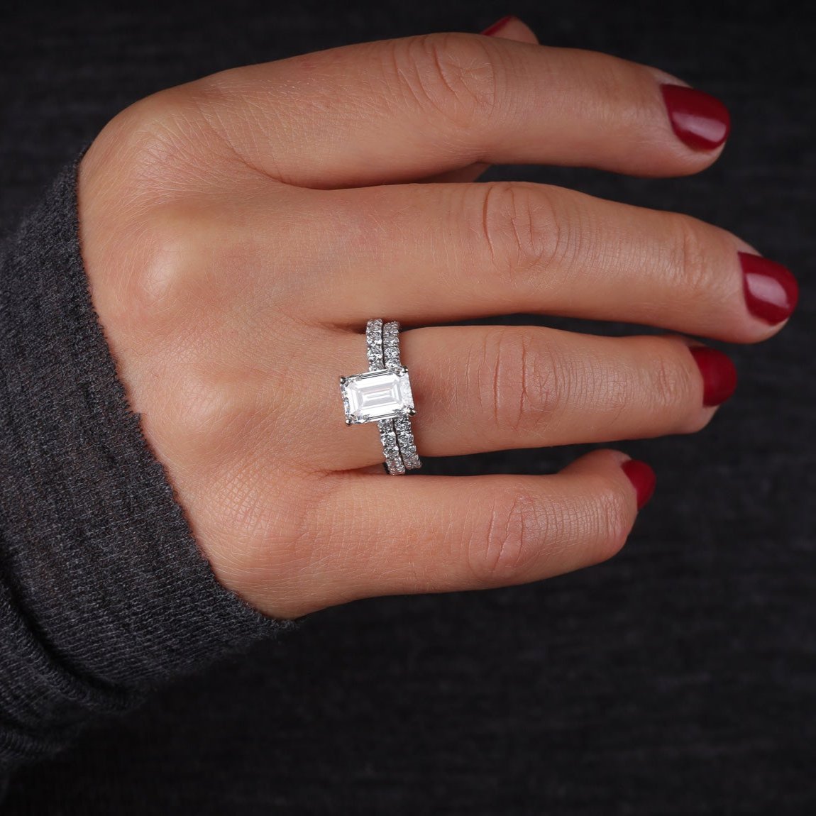 3 Carat Emerald Hidden Halo French Pave Engagement Ring Ready to Ship