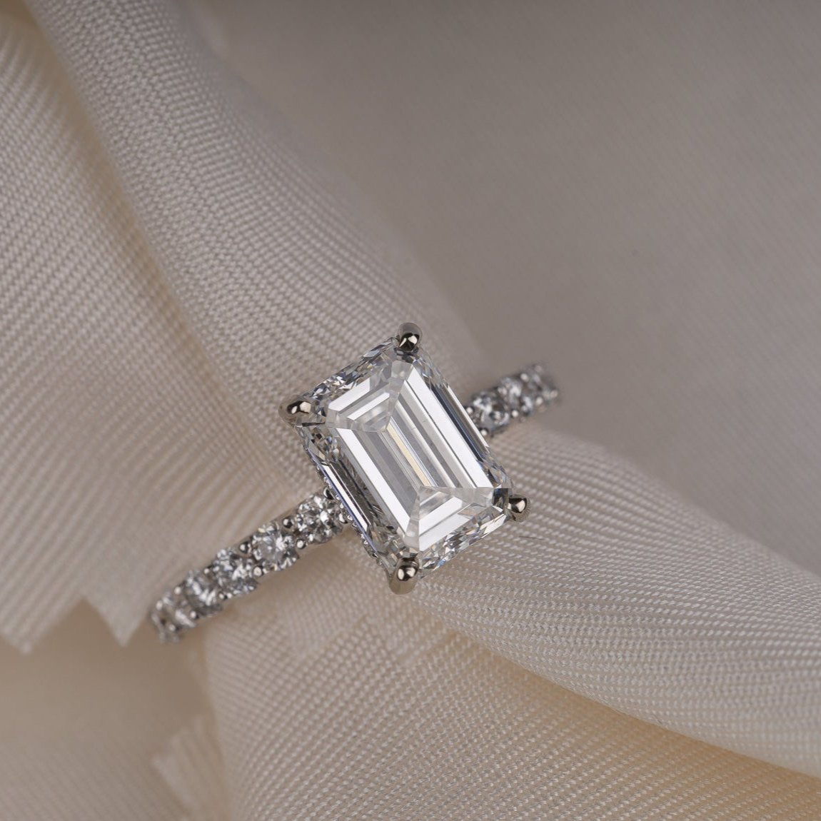 3 Carat Emerald Hidden Halo French Pave Engagement Ring Ready to Ship