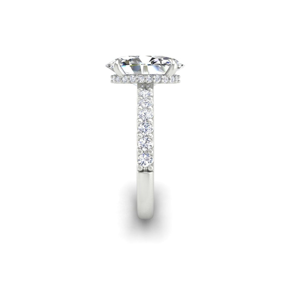 3 Carat Oval Low Profile Engagement Ring with Hidden Halo and Pave Shank