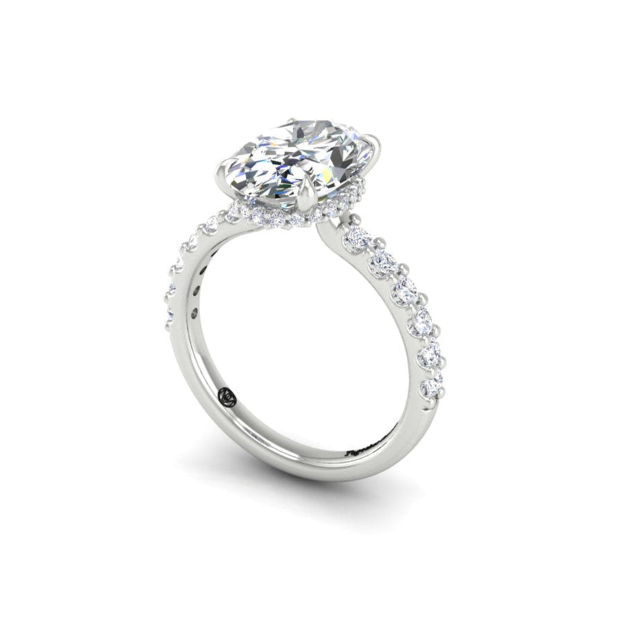 3 Carat Oval Low Profile Engagement Ring with Hidden Halo and Pave ShankSide V