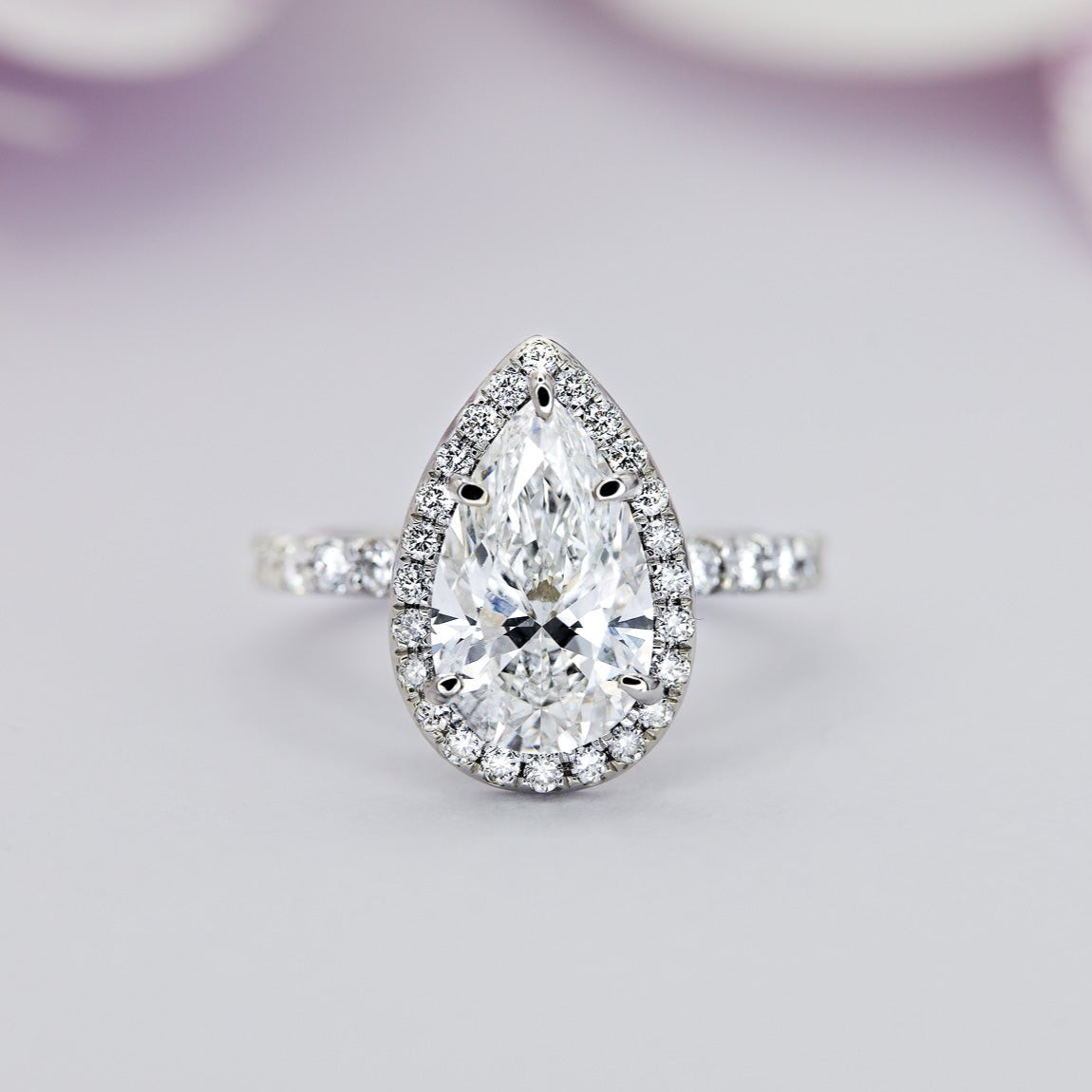 3 Carat Pear Engagement Ring Halo French Pave