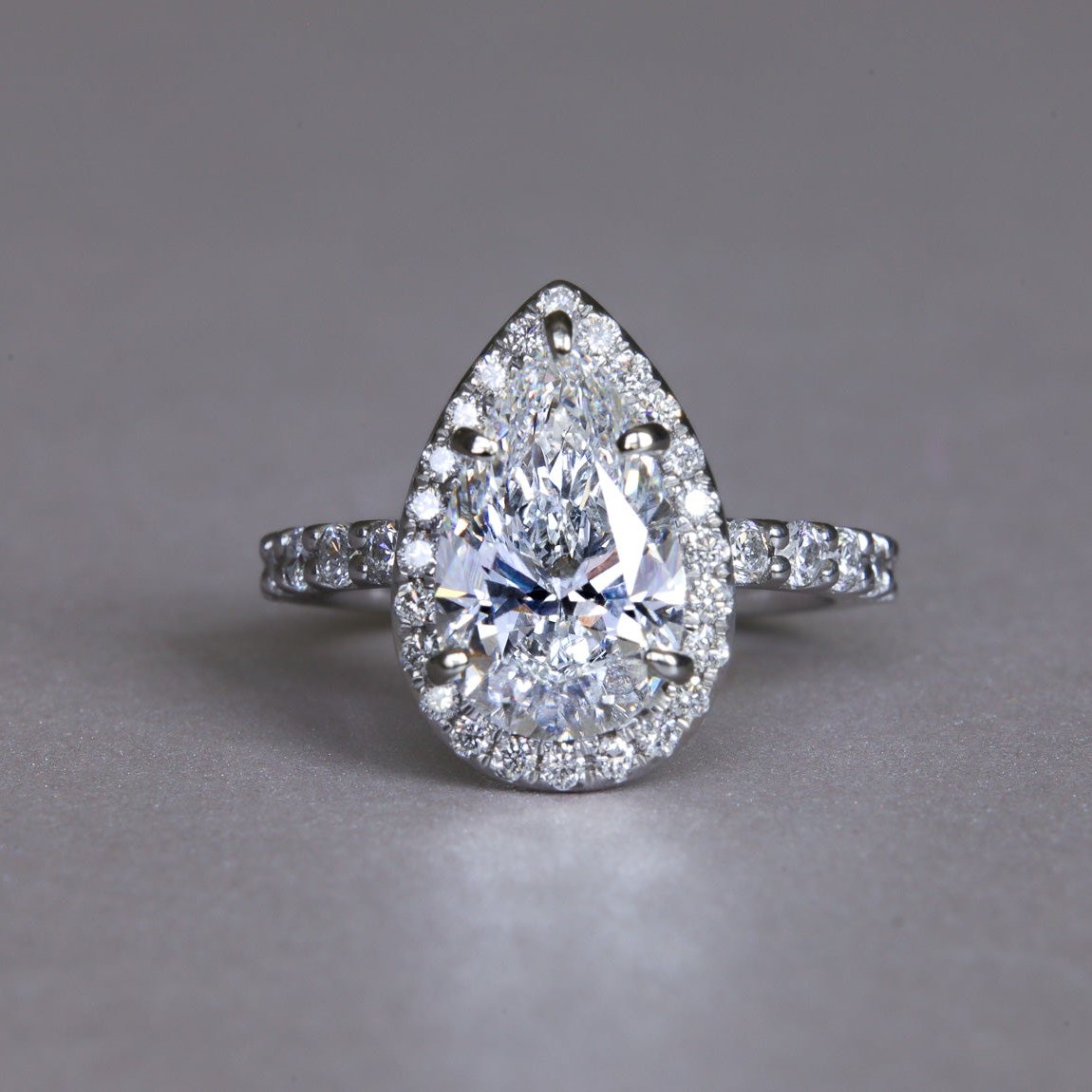 3 Carat Pear Halo French Pave Engagement Ring Ready to Ship