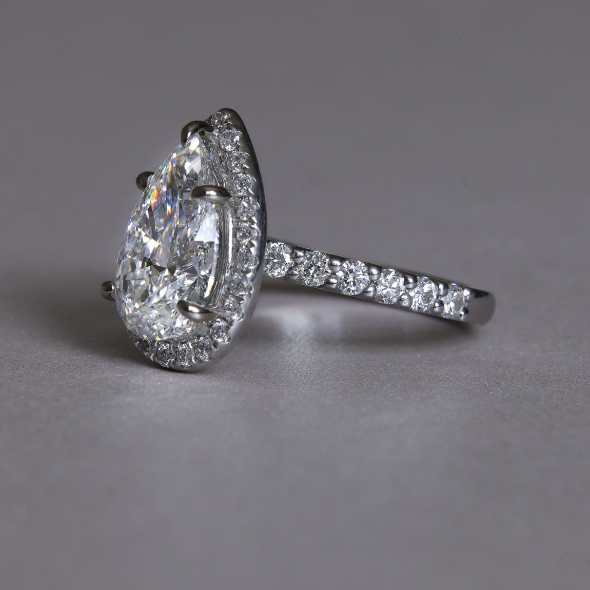 3 Carat Pear Halo French Pave Engagement Ring Ready to Ship