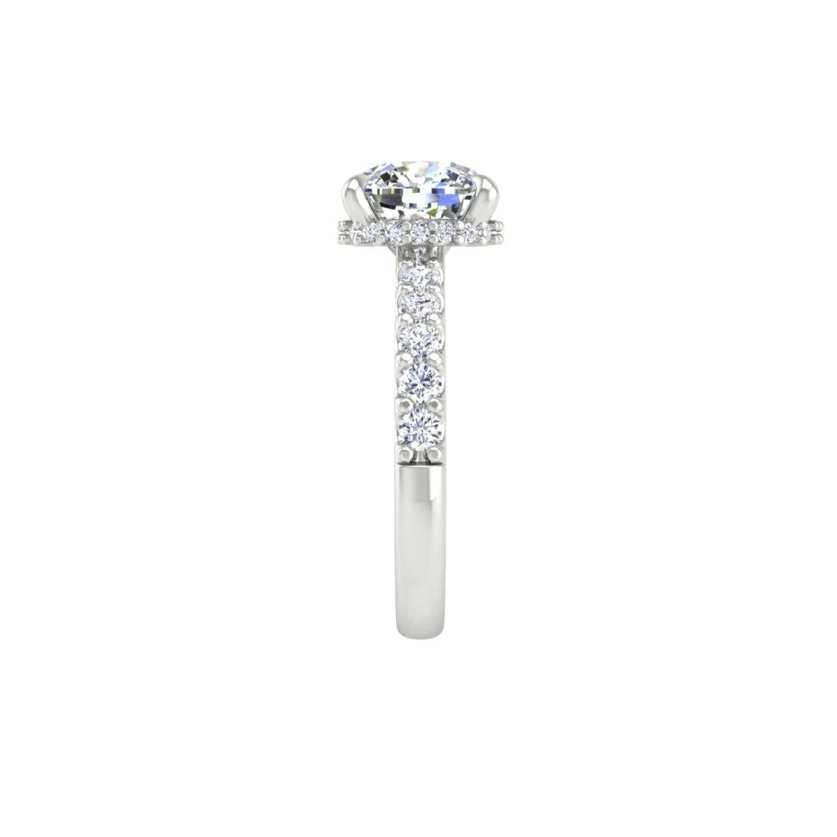 3 Cushion Low Profile Engagement Ring with Hidden Halo and Pave
