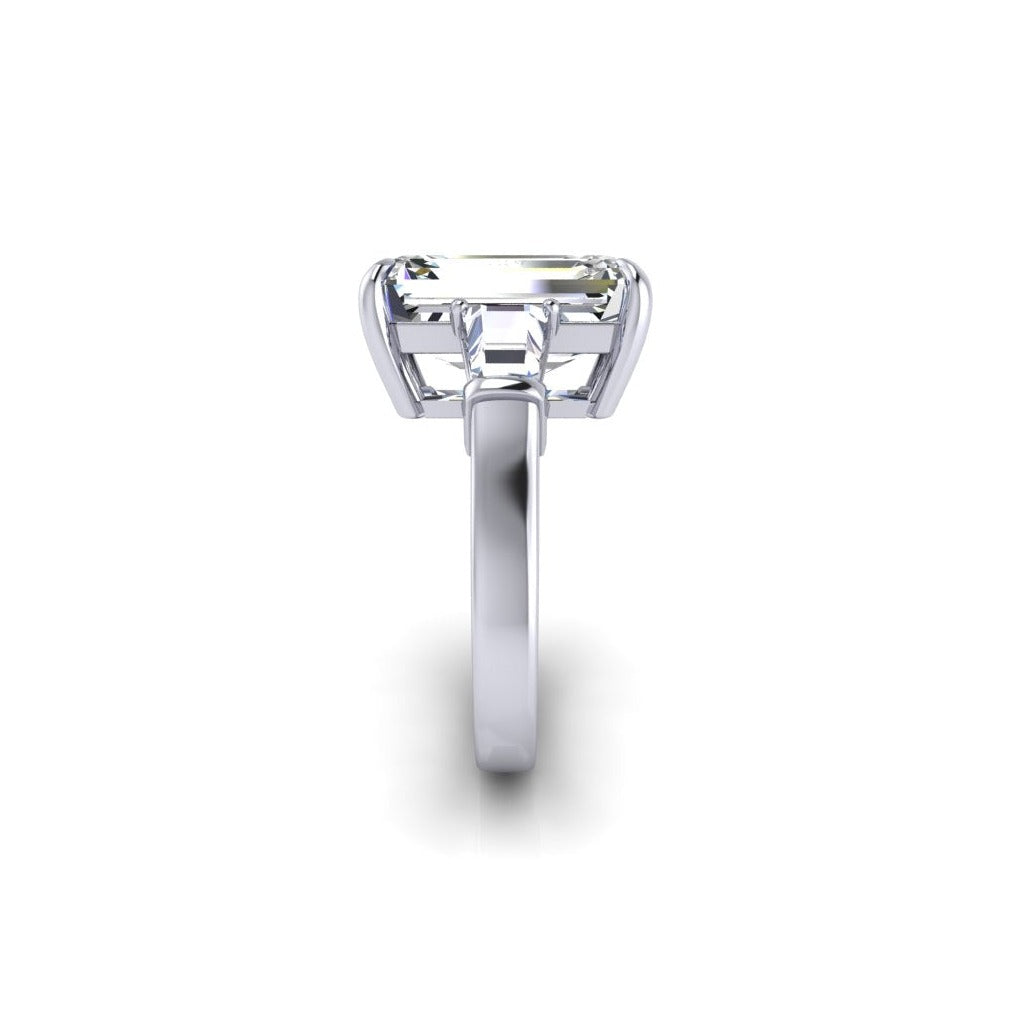 8 Carat Emerald Three Stone Diamond Ring