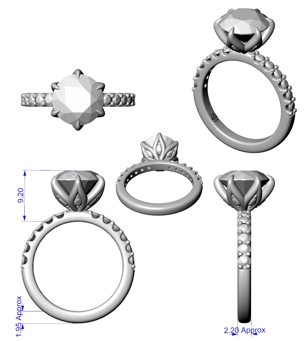 Engagement Ring Petal Basket French Pave Shank