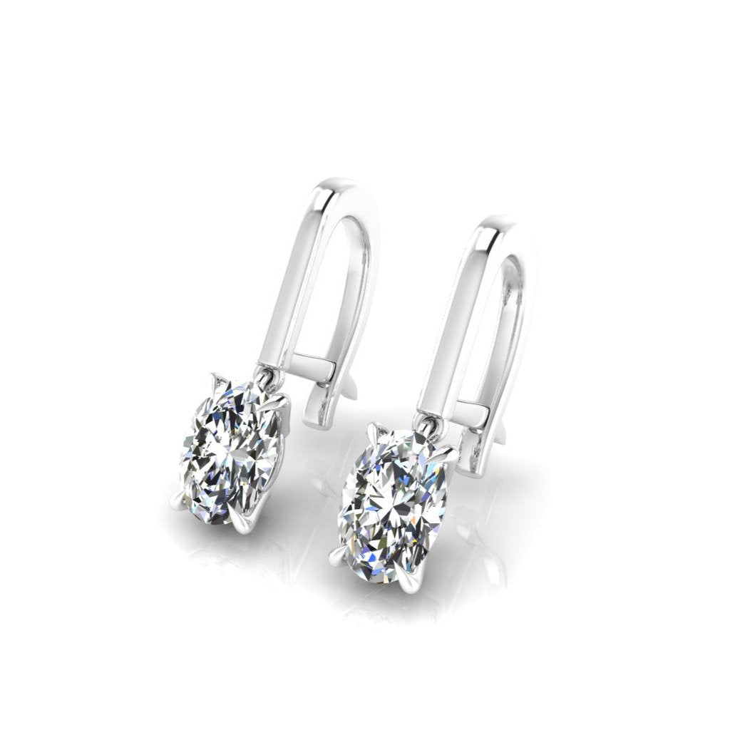 Dangling Pave Oval Diamond Earrings Latch Back