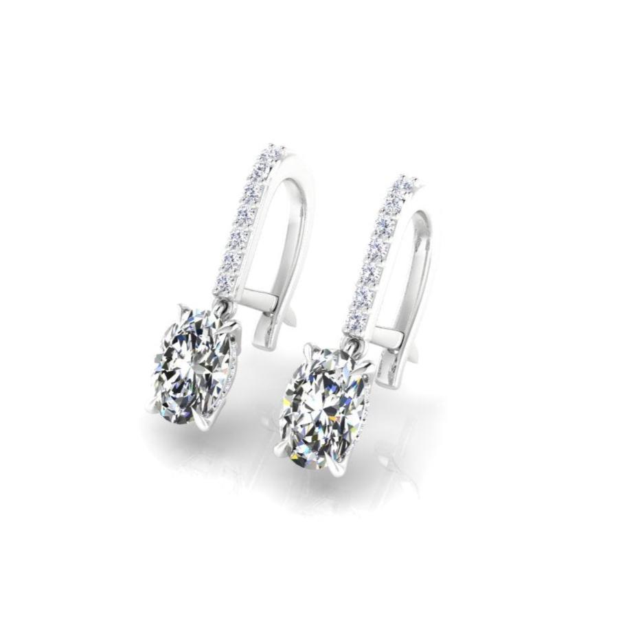 Dangling Pave Oval Diamond Earrings with Hidden Halo and French Pave Latch Back