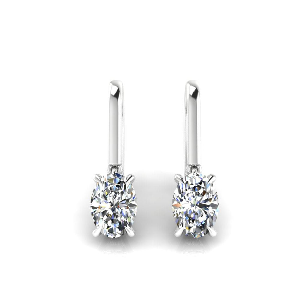 Dangle Pave Oval Diamond Earrings Latch Back