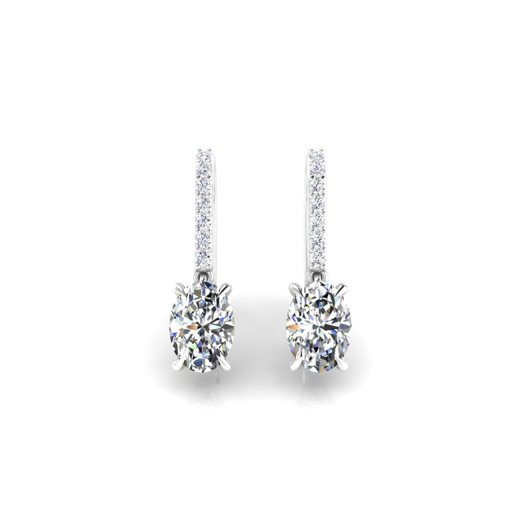 Dangling Pave Oval Diamond Earrings with Hidden Halo and French Pave Latch Back