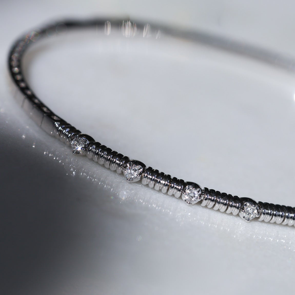 Diamond Stationed Textured Flexible Bangle Bracelet