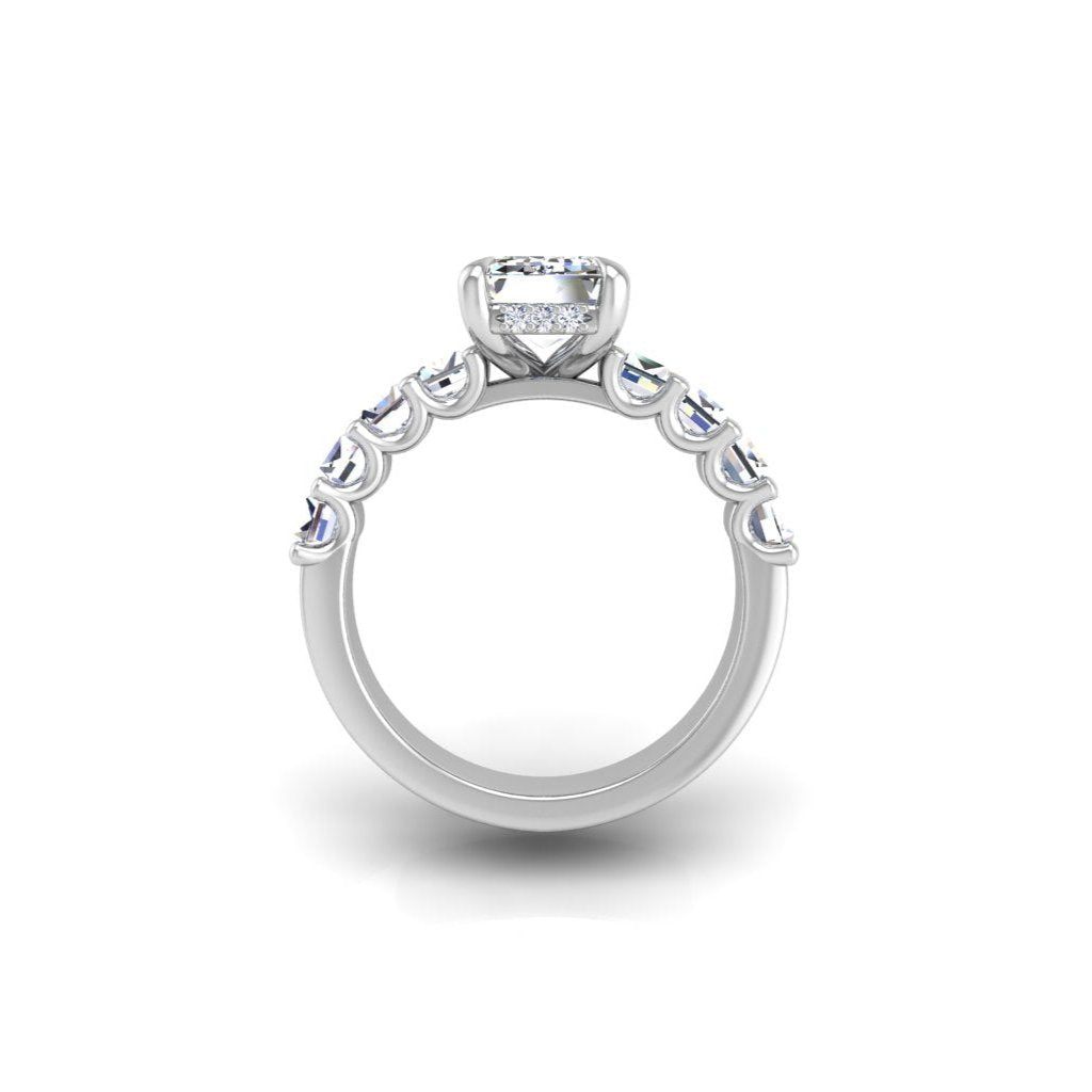 Emerald Engagement Ring 2 Carat Emerald Center Side Stones Hidden Halo