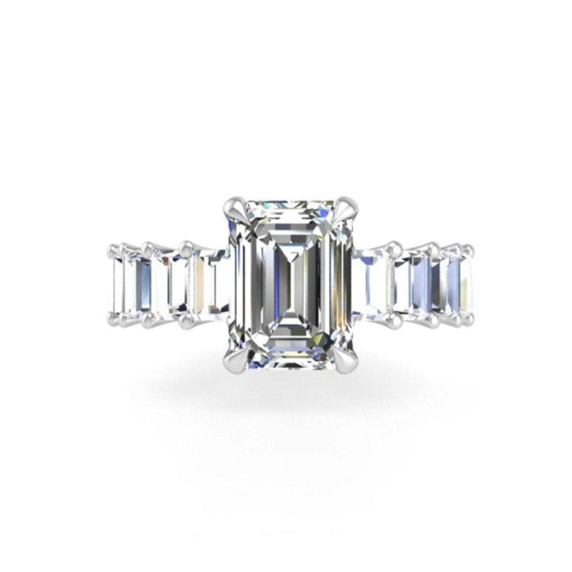 Emerald Engagement Ring 2 Carat Emerald Center Side Stones Hidden Halo