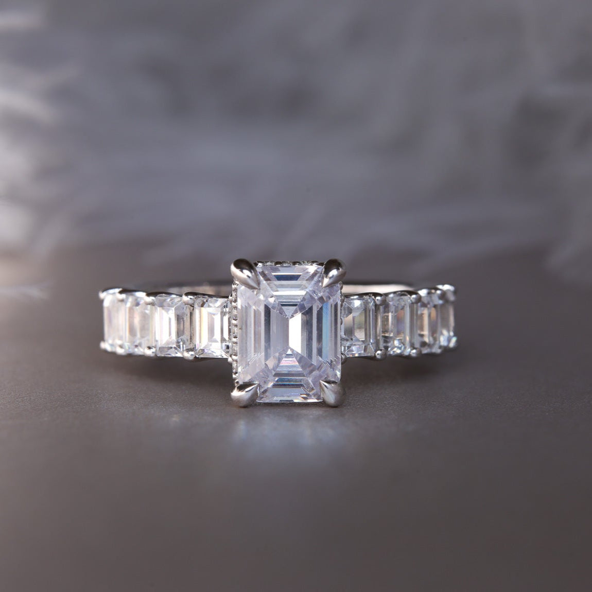 Emerald Engagement Ring Emerald Side Diamonds Hidden Halo