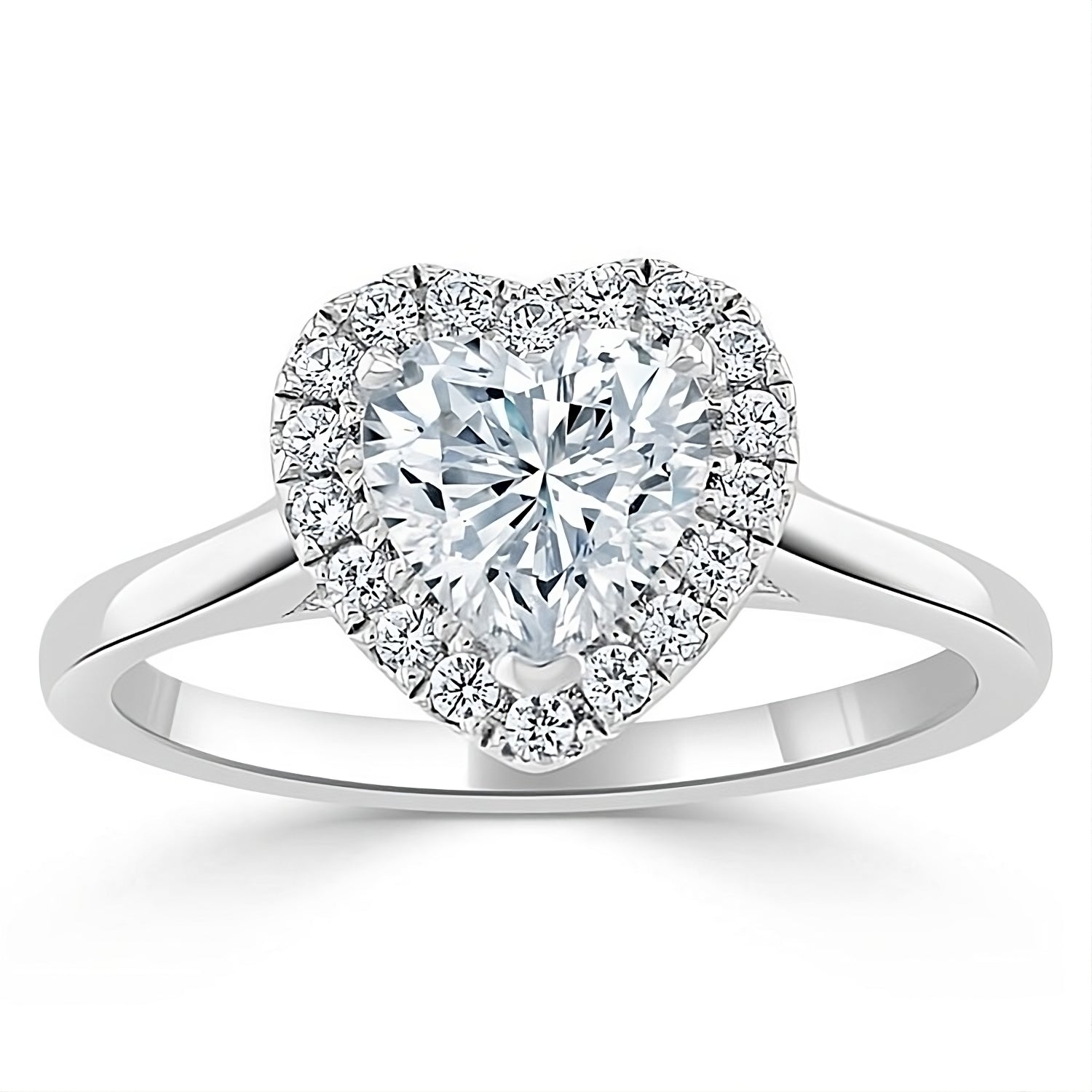 Engagement Ring 1 Carat Heart Cut Lab Diamond Halo Band