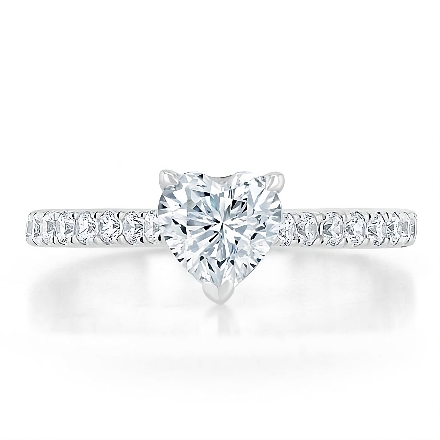 Engagement Ring 1 Carat Heart Cut Lab Diamond Pave Band