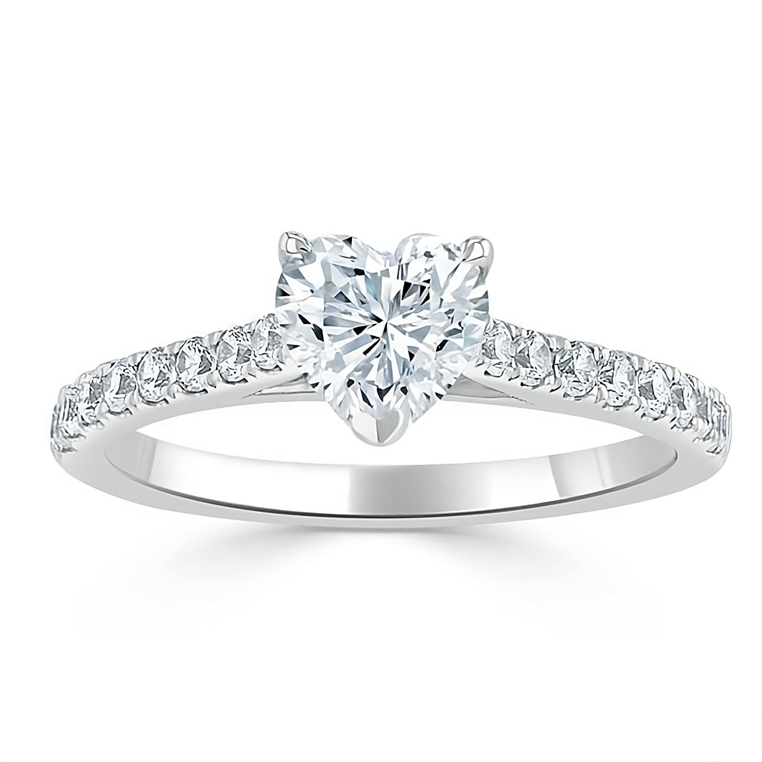 Engagement Ring 1 Carat Heart Cut Lab Diamond Pave Band
