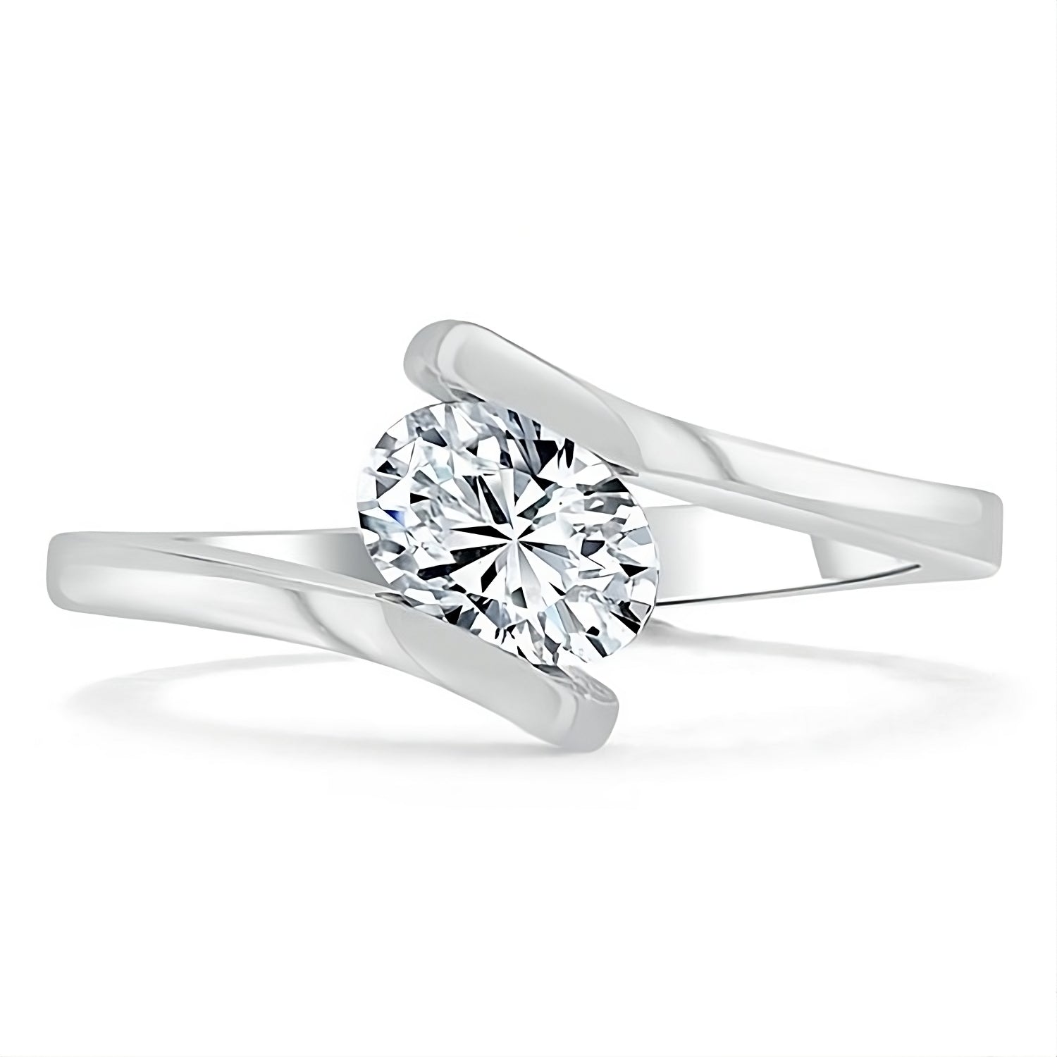 Engagement Ring 1 Carat Oval Cut Lab Diamond Unique Tension Style Band