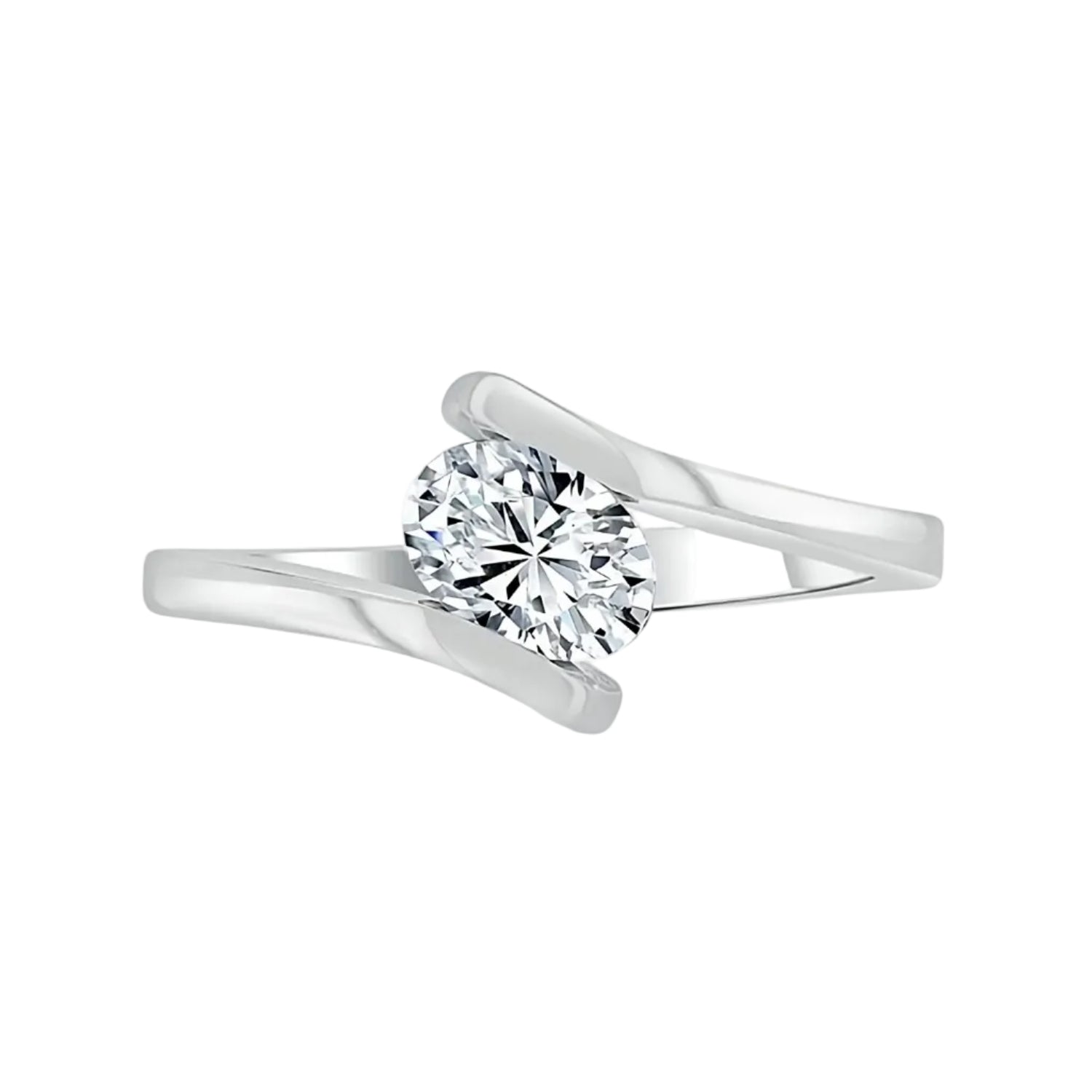 Engagement Ring 1 Carat Oval Cut Lab Diamond Unique Tension Style Band