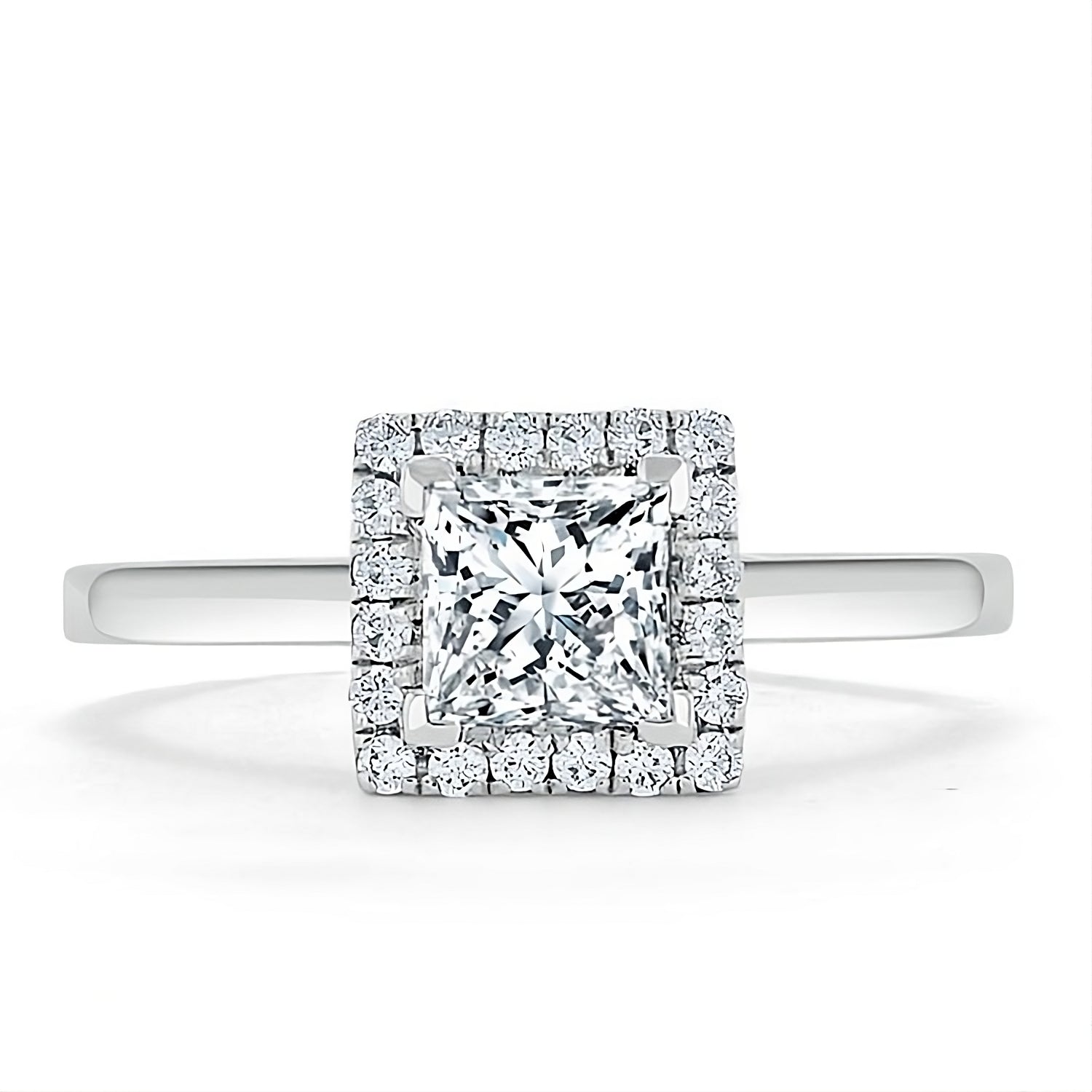 Engagement Ring 2 Carat Princess Cut Lab Diamond Halo Band