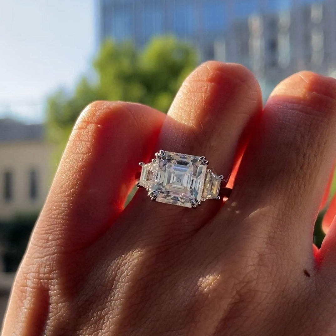 Engagement Ring 4 Carat Asscher Cut Three Stones