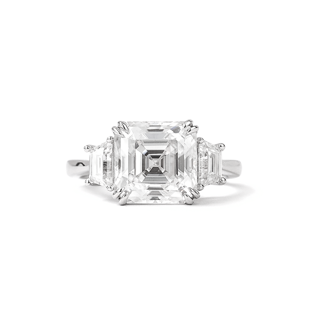Engagement Ring 5 Carat Asscher Cut Three Stones Royale Collection