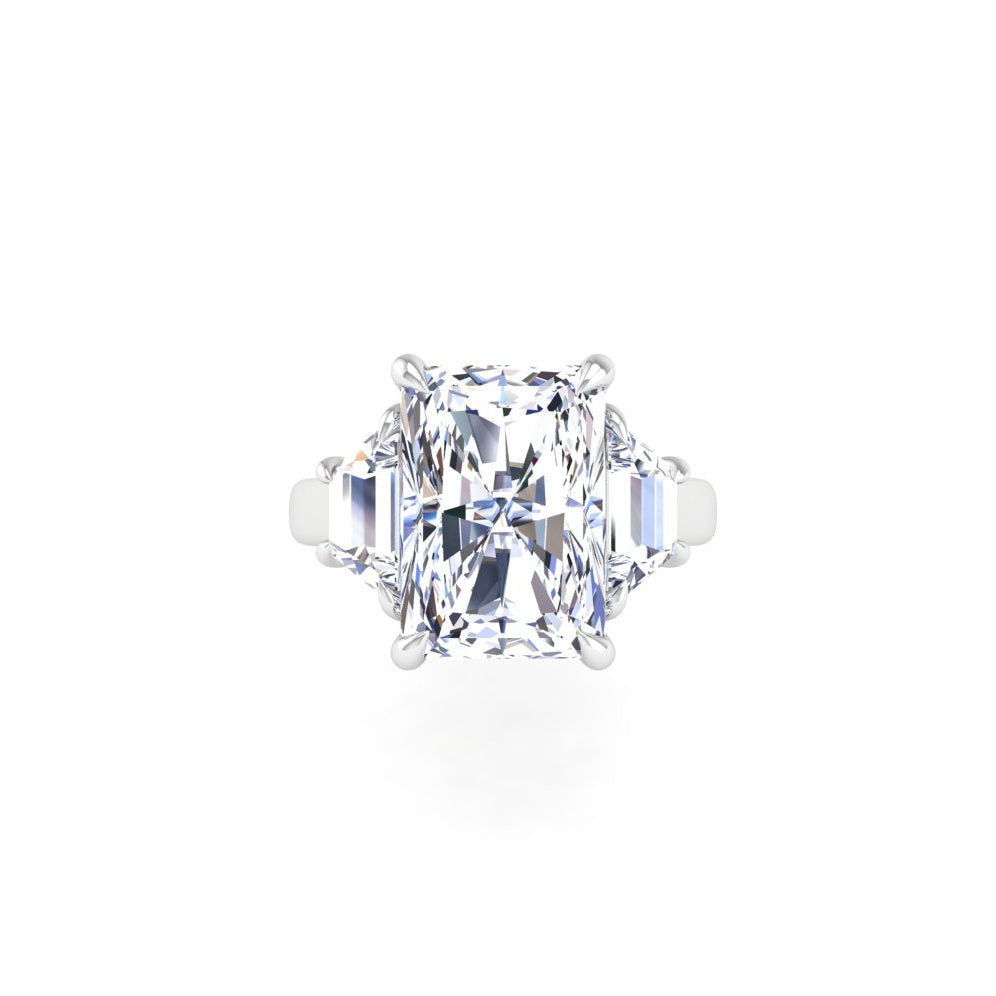 Engagement Ring 5 Carat Radiant and Trapezoid Side Stones