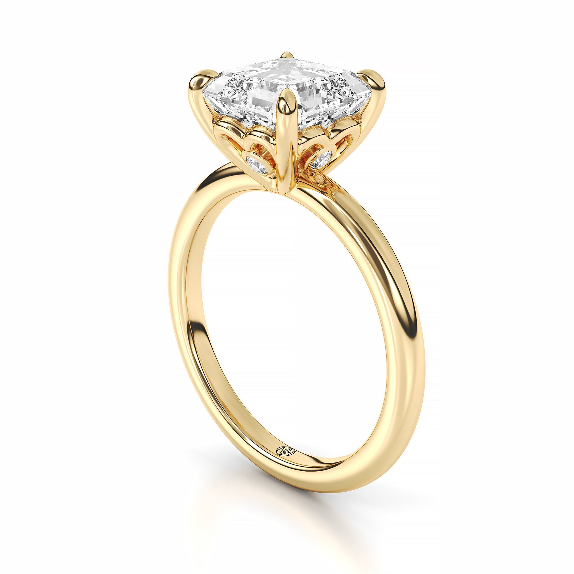 Engagement Ring 2 Carat Asscher Diamond Heart Basket Setting