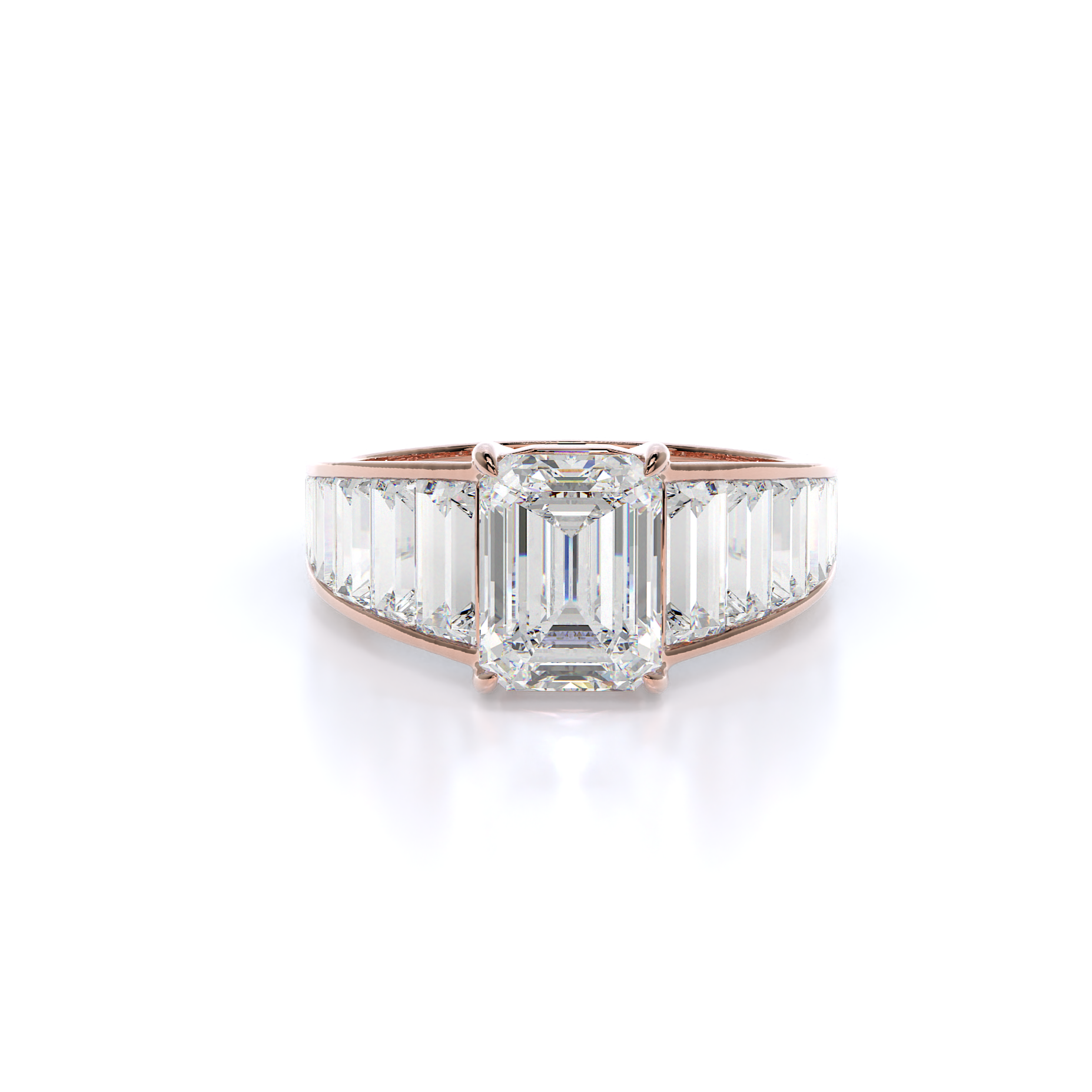 Emerald with Graduated Tapered Baguettes Diamonds Invisible Set Art Deco Engagement Ring