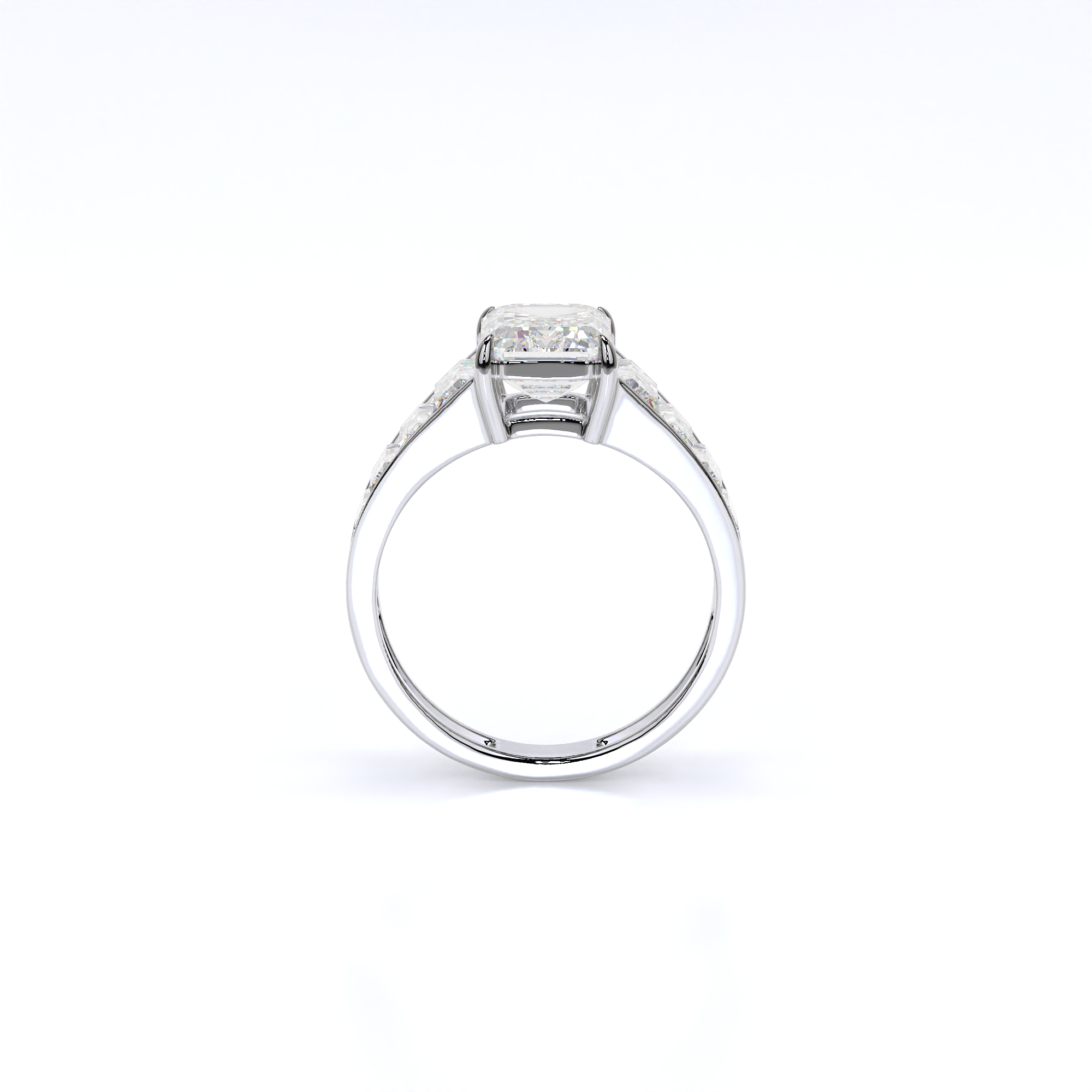 Engagement Ring Graduated Emerald Tapered Baguettes Diamonds Invisible Setting Art Deco