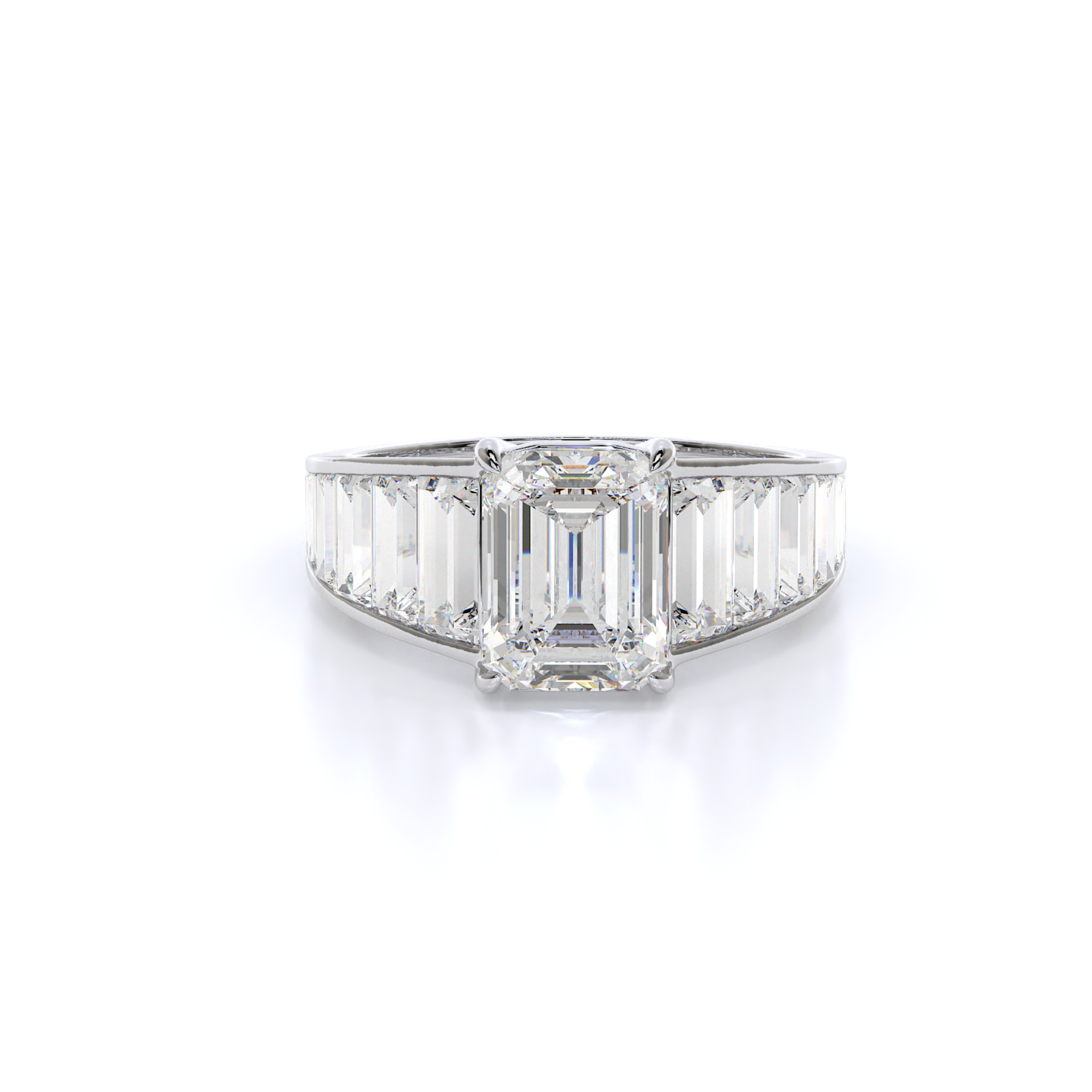 Emerald with Graduated Tapered Baguettes Diamonds Invisible Set Art Deco Engagement Ring