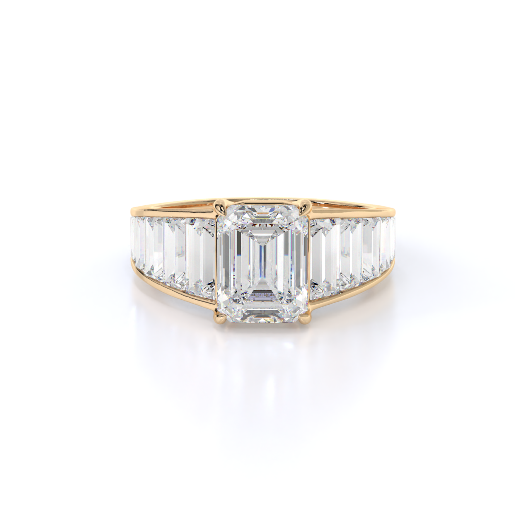 Emerald with Graduated Tapered Baguettes Diamonds Invisible Set Art Deco Engagement Ring
