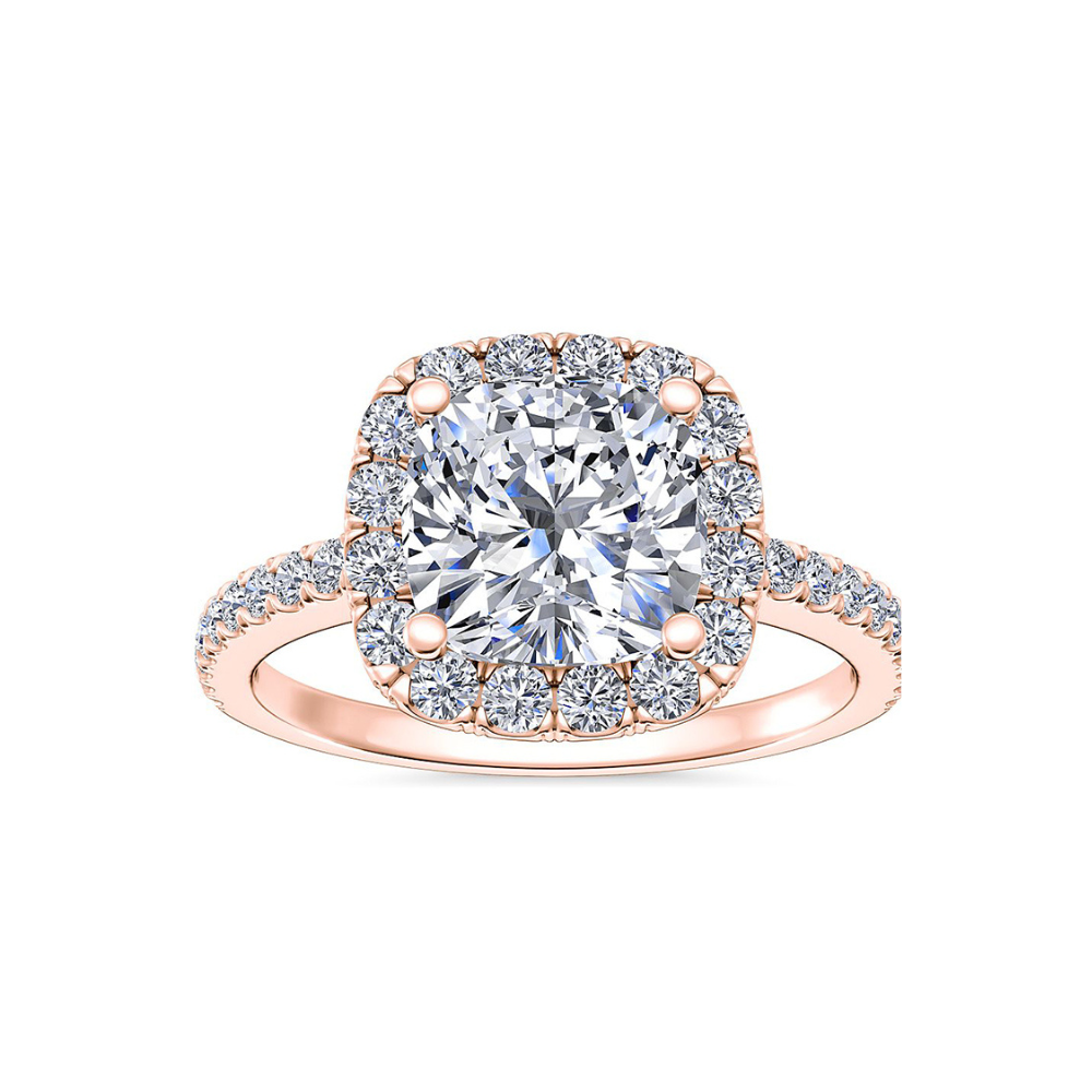 Engagement Ring 3 Carat Cushion Cut Lab Diamond Halo Pave Style