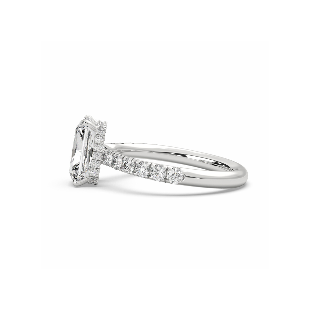 Engagement Ring Low Profile Carat Radiant Cut Pave Setting Hidden Halo