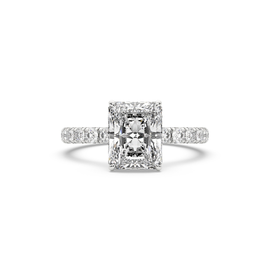 Engagement Ring Low Profile Carat Radiant Cut Pave Setting Hidden Halo