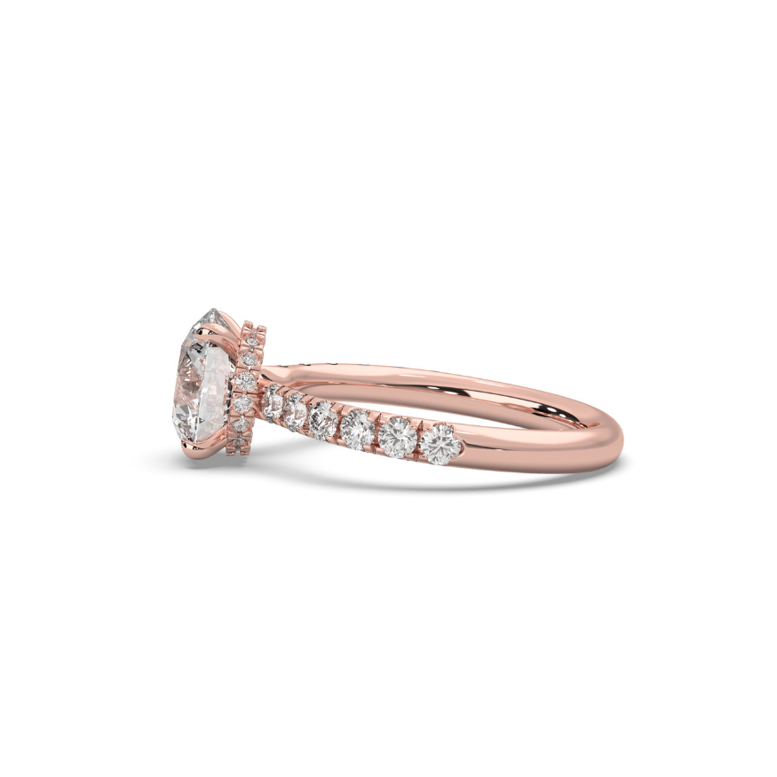 Engagement Ring Low Profile Carat Round Cut Pave Setting Hidden Halo