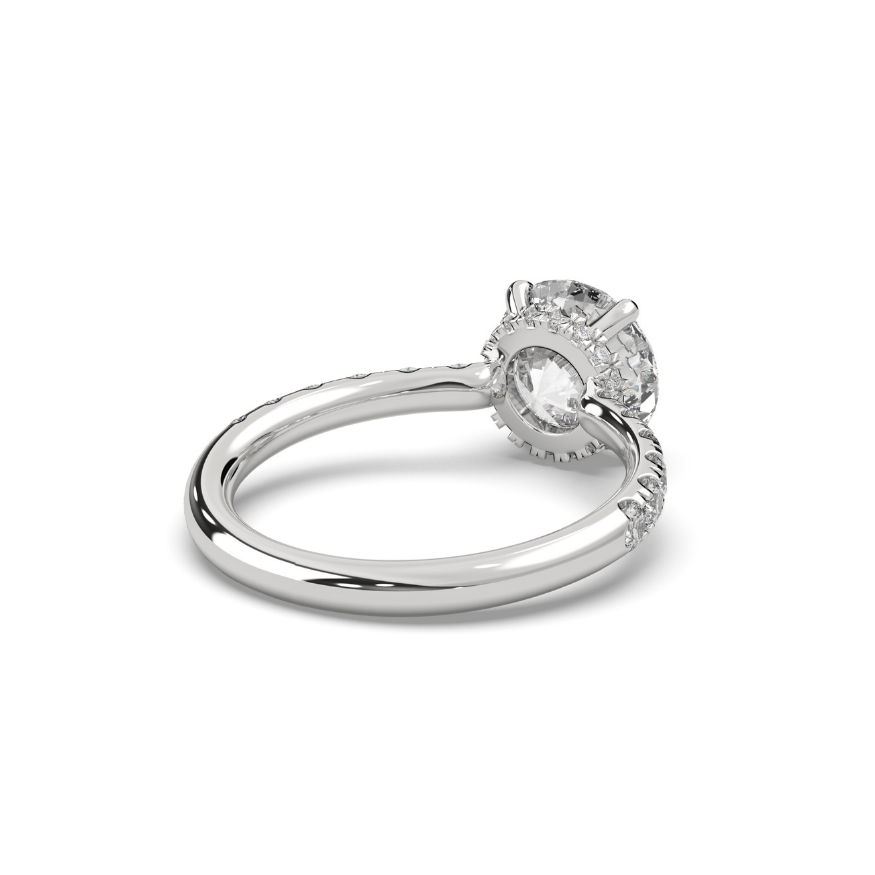 Engagement Ring Low Profile Carat Round Cut Pave Setting Hidden Halo